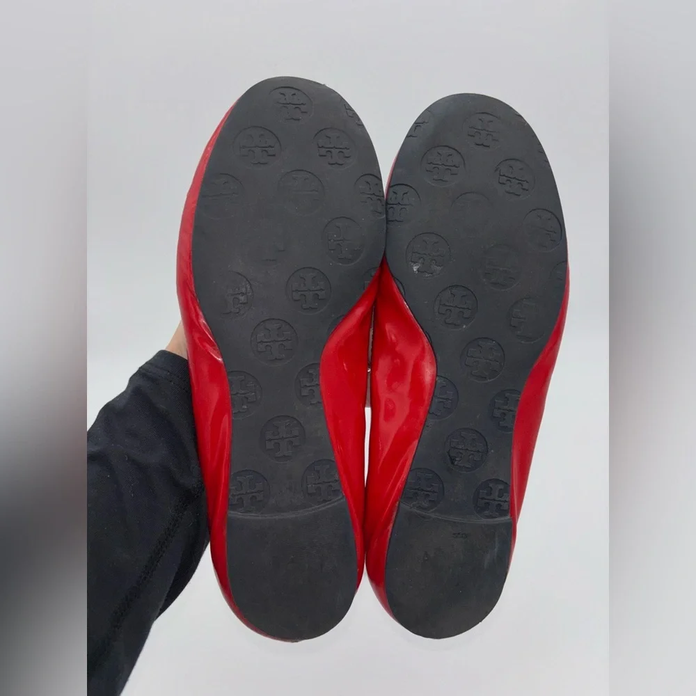 TORY BURCH Red Reva Ballet Flat Patent Leather Shoe Logo Slip On Office‎ Round 7